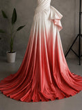 Load image into Gallery viewer, Red and White Ombre Evening Gown with Draped Side Cascade, Strapless Formal Dress, Made to Measure