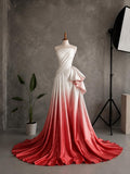 Load image into Gallery viewer, Red and White Ombre Evening Gown with Draped Side Cascade, Strapless Formal Dress, Made to Measure