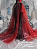 Load image into Gallery viewer, Red and Black Ombre Tulle Style Gown, Off Shoulder Formal Dress with Dramatic Train, Made to Measure