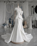 Load image into Gallery viewer, White Asymmetric Wedding Dress with Sculptural Waist Detail, Modern Bridal Gown, Made to Measure
