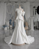 Load image into Gallery viewer, White Asymmetric Wedding Dress with Sculptural Waist Detail, Modern Bridal Gown, Made to Measure