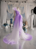 Load image into Gallery viewer, Lavender Ombre One Shoulder Gown with Ruffle Detail, Romantic Formal Dress, Made to Measure
