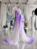 Load image into Gallery viewer, Lavender Ombre One Shoulder Gown with Ruffle Detail, Romantic Formal Dress, Made to Measure