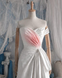 Load image into Gallery viewer, Red and White Ombre Off Shoulder Gown with Ruched Bodice, Formal Evening Dress, Made to Measure