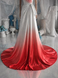 Load image into Gallery viewer, Red and White Ombre Off Shoulder Gown with Ruched Bodice, Formal Evening Dress, Made to Measure