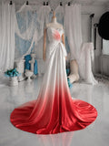 Load image into Gallery viewer, Red and White Ombre Off Shoulder Gown with Ruched Bodice, Formal Evening Dress, Made to Measure