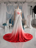 Load image into Gallery viewer, Red and White Ombre Off Shoulder Gown with Ruched Bodice, Formal Evening Dress, Made to Measure