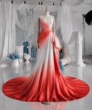 Load image into Gallery viewer, Coral and White Ombre Strapless Gown with Draped Skirt, Formal Occasion Dress, Made to Measure
