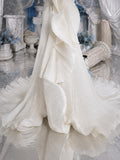 Load image into Gallery viewer, White Sculptural Bridal Gown with Oversized Floral Detail, Artistic Wedding Dress, Made to Measure