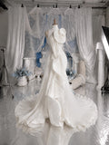 Load image into Gallery viewer, White Sculptural Bridal Gown with Oversized Floral Detail, Artistic Wedding Dress, Made to Measure