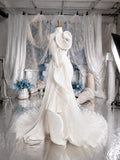Load image into Gallery viewer, White Sculptural Bridal Gown with Oversized Floral Detail, Artistic Wedding Dress, Made to Measure