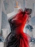 Load image into Gallery viewer, Red and Black One Shoulder Gown with Layered Ruffle Detail, Dramatic Formal Dress, Made to Measure