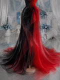 Load image into Gallery viewer, Red and Black One Shoulder Gown with Layered Ruffle Detail, Dramatic Formal Dress, Made to Measure