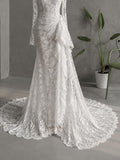 Load image into Gallery viewer, White Long Sleeve Lace Pattern Wedding Dress, High Neck Mermaid Bridal Gown, Made to Measure