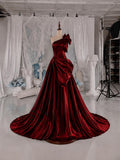 Load image into Gallery viewer, Burgundy One Shoulder Evening Gown with Floral Detail, Draped Formal Dress, Made to Measure