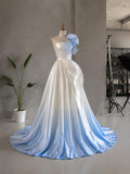 Load image into Gallery viewer, Light Blue Ombre Strapless Gown with Oversized Rosette, Romantic Formal Dress, Made to Measure