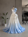 Load image into Gallery viewer, Light Blue Ombre Strapless Gown with Oversized Rosette, Romantic Formal Dress, Made to Measure