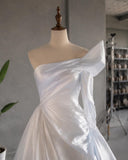 Load image into Gallery viewer, Light Blue Ombre Off Shoulder Gown with Sculptural Draping, Formal Dress, Made to Measure