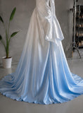 Load image into Gallery viewer, Light Blue Ombre Off Shoulder Gown with Sculptural Draping, Formal Dress, Made to Measure