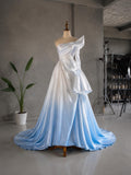 Load image into Gallery viewer, Light Blue Ombre Off Shoulder Gown with Sculptural Draping, Formal Dress, Made to Measure