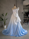 Load image into Gallery viewer, Light Blue Ombre Off Shoulder Gown with Sculptural Draping, Formal Dress, Made to Measure