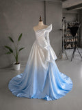 Load image into Gallery viewer, Light Blue Ombre Off Shoulder Gown with Sculptural Draping, Formal Dress, Made to Measure