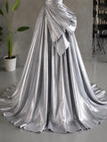Load image into Gallery viewer, Silver One Shoulder Gown with Oversized Bow Detail, Sculptural Formal Dress, Made to Measure