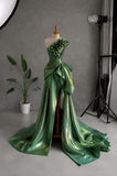 Load image into Gallery viewer, Green Strapless Floral Gown with Sculptural Bodice, Draped Formal Dress, Made to Measure