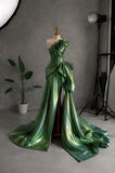 Load image into Gallery viewer, Green Strapless Floral Gown with Sculptural Bodice, Draped Formal Dress, Made to Measure