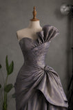 Load image into Gallery viewer, Gray Strapless Sculptural Gown with Fan Fold Detail, Draped Formal Dress, Made to Measure