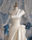 Load image into Gallery viewer, Ivory Asymmetric Wedding Gown with Sculptural Draping, Modern Bridal Dress, Made to Measure