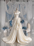 Load image into Gallery viewer, Ivory Asymmetric Wedding Gown with Sculptural Draping, Modern Bridal Dress, Made to Measure
