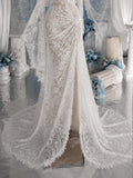 Load image into Gallery viewer, White Lace Pattern Wedding Dress with Draped Overlay, Off Shoulder Bridal Gown, Made to Measure