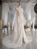Load image into Gallery viewer, White Lace Pattern Wedding Dress with Draped Overlay, Off Shoulder Bridal Gown, Made to Measure