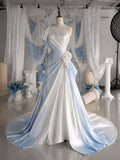 Load image into Gallery viewer, Light Blue Ombre One Shoulder Gown with Floral Details, Romantic Formal Dress, Made to Measure