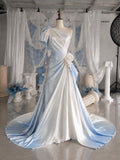 Load image into Gallery viewer, Light Blue Ombre One Shoulder Gown with Floral Details, Romantic Formal Dress, Made to Measure