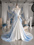 Load image into Gallery viewer, Light Blue Ombre One Shoulder Gown with Floral Details, Romantic Formal Dress, Made to Measure