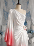 Load image into Gallery viewer, Coral Ombre One Shoulder Gown with Floral Waist Detail, Formal Occasion Dress, Made to Measure