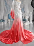 Load image into Gallery viewer, Coral Ombre One Shoulder Gown with Floral Waist Detail, Formal Occasion Dress, Made to Measure