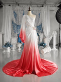 Load image into Gallery viewer, Coral Ombre One Shoulder Gown with Floral Waist Detail, Formal Occasion Dress, Made to Measure