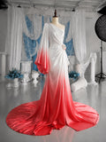 Load image into Gallery viewer, Coral Ombre One Shoulder Gown with Floral Waist Detail, Formal Occasion Dress, Made to Measure