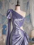 Load image into Gallery viewer, Lavender One Shoulder Gown with Bow Detail, Draped Formal Evening Dress, Made to Measure