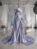 Load image into Gallery viewer, Lavender One Shoulder Gown with Bow Detail, Draped Formal Evening Dress, Made to Measure