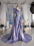 Load image into Gallery viewer, Lavender One Shoulder Gown with Bow Detail, Draped Formal Evening Dress, Made to Measure