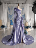 Load image into Gallery viewer, Lavender One Shoulder Gown with Bow Detail, Draped Formal Evening Dress, Made to Measure
