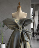 Load image into Gallery viewer, Gray Sculptural Off Shoulder Gown with Folded Petal Neckline, Formal Dress, Made to Measure