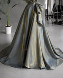Load image into Gallery viewer, Gray Sculptural Off Shoulder Gown with Folded Petal Neckline, Formal Dress, Made to Measure