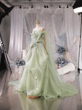 Load image into Gallery viewer, Green Sculptural Ruffle Gown with Dramatic Draped Bodice and Statement Formal Silhouette