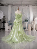 Load image into Gallery viewer, Pale Green Strapless Sculptural Gown with Oversized Floral Ruffles, Dramatic Formal Evening Dress, Made to Measure