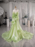 Load image into Gallery viewer, Pale Green Strapless Sculptural Gown with Oversized Floral Ruffles, Dramatic Formal Evening Dress, Made to Measure